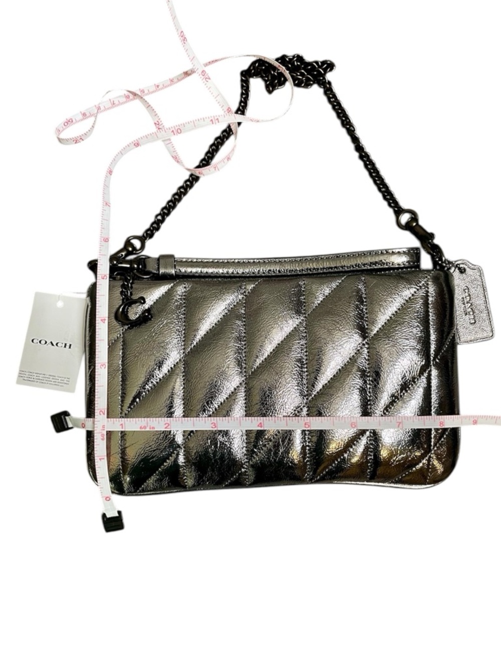 Coach Metallic Quilted 3-Way Shoulder Bag Wristlet Clutch Pewter Anthracite New! - Picture 9 of 9